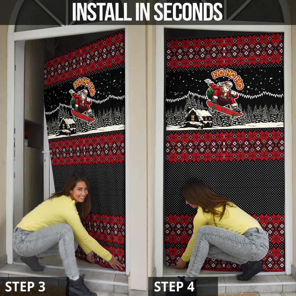 Skater Santa Claus Ho Ho Ho Christmas Door Cover Xmas Holiday Patterns - Wonder Print Shop