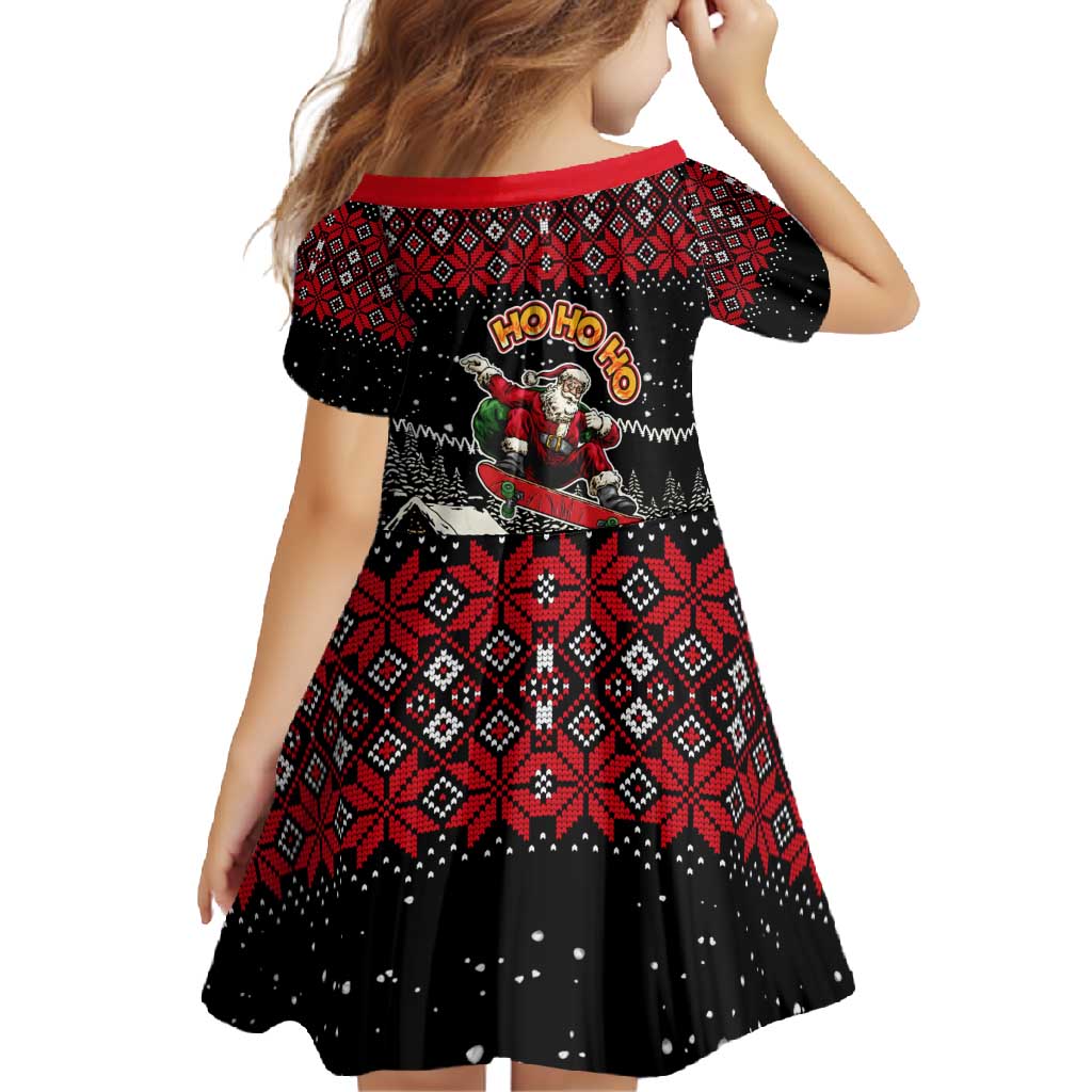 Skater Santa Claus Ho Ho Ho Christmas Family Matching Long Sleeve Bodycon Dress and Hawaiian Shirt Xmas Holiday Patterns - Wonder Print Shop