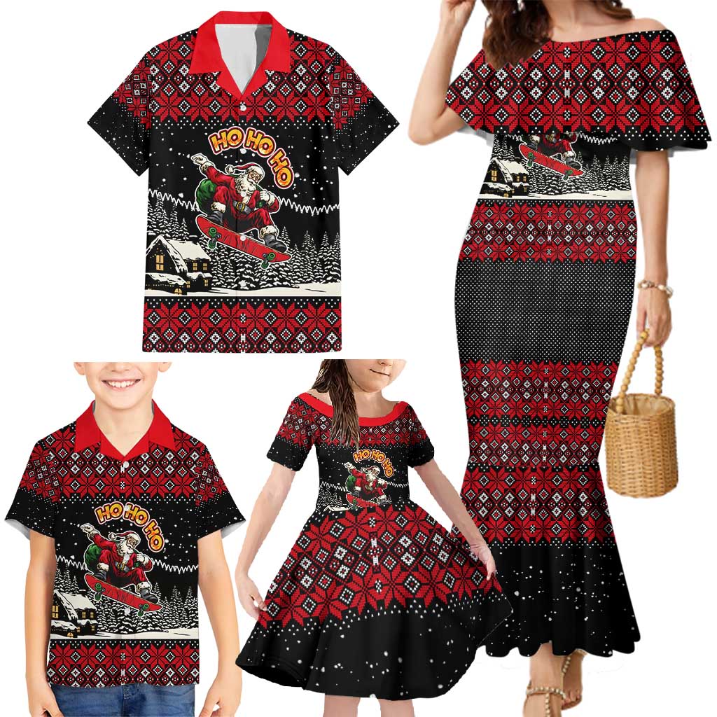 Skater Santa Claus Ho Ho Ho Christmas Family Matching Mermaid Dress and Hawaiian Shirt Xmas Holiday Patterns - Wonder Print Shop