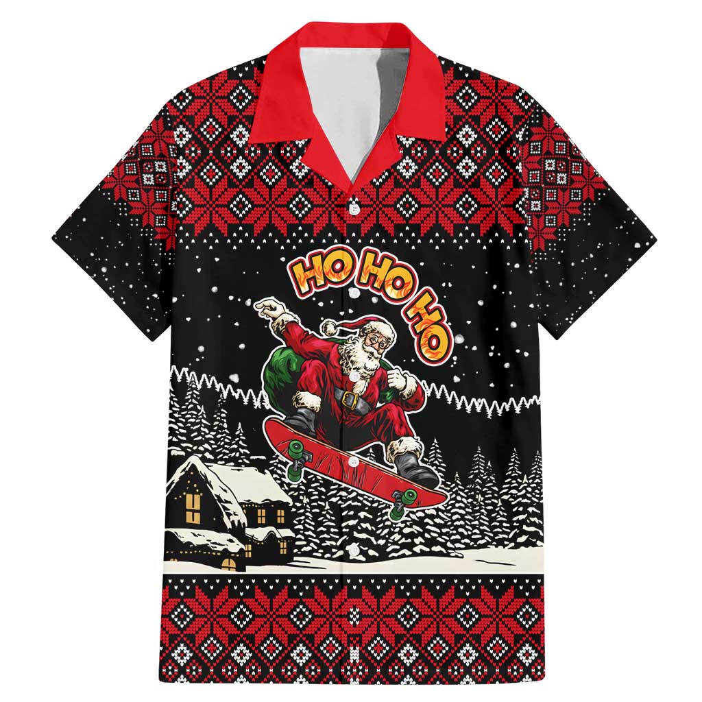 Skater Santa Claus Ho Ho Ho Christmas Family Matching Mermaid Dress and Hawaiian Shirt Xmas Holiday Patterns - Wonder Print Shop