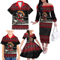 Skater Santa Claus Ho Ho Ho Christmas Family Matching Off The Shoulder Long Sleeve Dress and Hawaiian Shirt Xmas Holiday Patterns - Wonder Print Shop