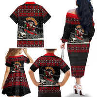 Skater Santa Claus Ho Ho Ho Christmas Family Matching Off The Shoulder Long Sleeve Dress and Hawaiian Shirt Xmas Holiday Patterns - Wonder Print Shop