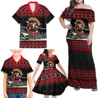 Skater Santa Claus Ho Ho Ho Christmas Family Matching Off Shoulder Maxi Dress and Hawaiian Shirt Xmas Holiday Patterns - Wonder Print Shop