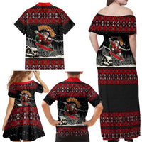 Skater Santa Claus Ho Ho Ho Christmas Family Matching Off Shoulder Maxi Dress and Hawaiian Shirt Xmas Holiday Patterns - Wonder Print Shop