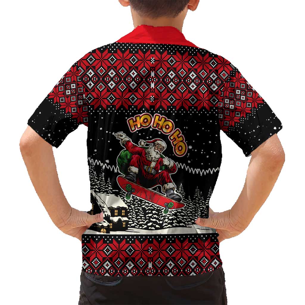 Skater Santa Claus Ho Ho Ho Christmas Family Matching Off Shoulder Short Dress and Hawaiian Shirt Xmas Holiday Patterns - Wonder Print Shop