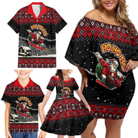 Skater Santa Claus Ho Ho Ho Christmas Family Matching Off Shoulder Short Dress and Hawaiian Shirt Xmas Holiday Patterns - Wonder Print Shop
