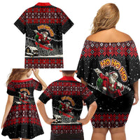 Skater Santa Claus Ho Ho Ho Christmas Family Matching Off Shoulder Short Dress and Hawaiian Shirt Xmas Holiday Patterns - Wonder Print Shop