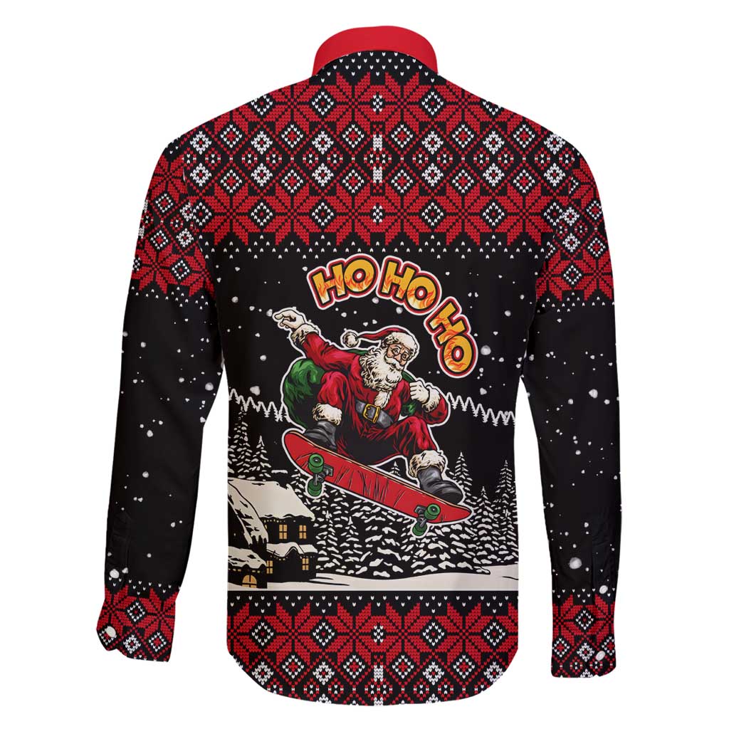 Skater Santa Claus Ho Ho Ho Christmas Family Matching Off Shoulder Short Dress and Hawaiian Shirt Xmas Holiday Patterns - Wonder Print Shop