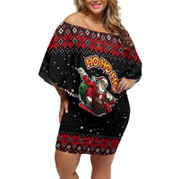 Skater Santa Claus Ho Ho Ho Christmas Family Matching Off Shoulder Short Dress and Hawaiian Shirt Xmas Holiday Patterns - Wonder Print Shop