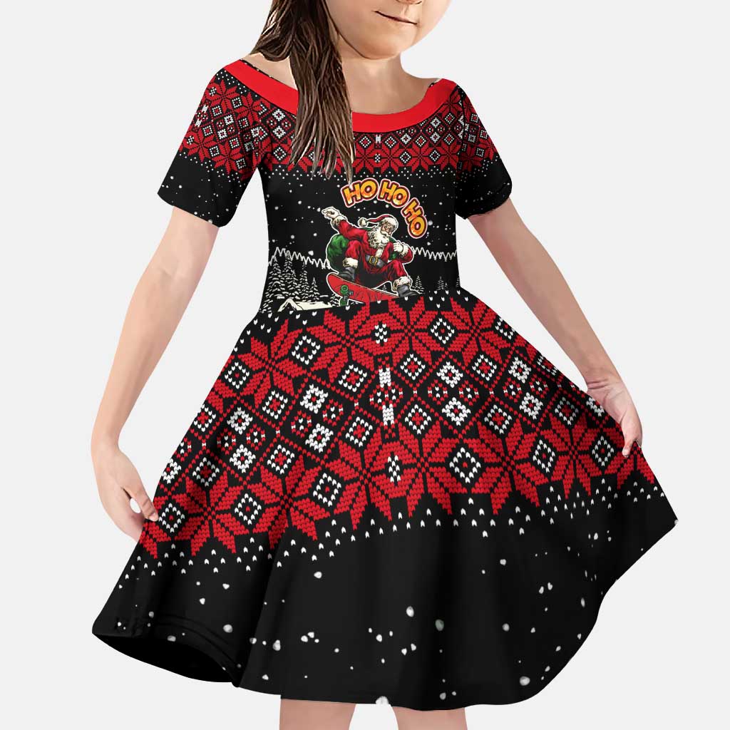 Skater Santa Claus Ho Ho Ho Christmas Family Matching Puletasi and Hawaiian Shirt Xmas Holiday Patterns - Wonder Print Shop