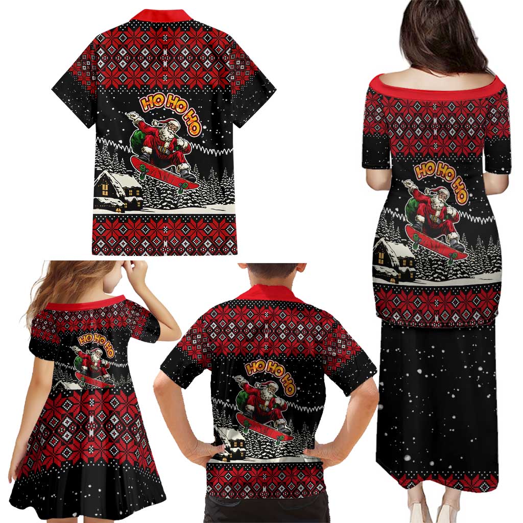 Skater Santa Claus Ho Ho Ho Christmas Family Matching Puletasi and Hawaiian Shirt Xmas Holiday Patterns - Wonder Print Shop