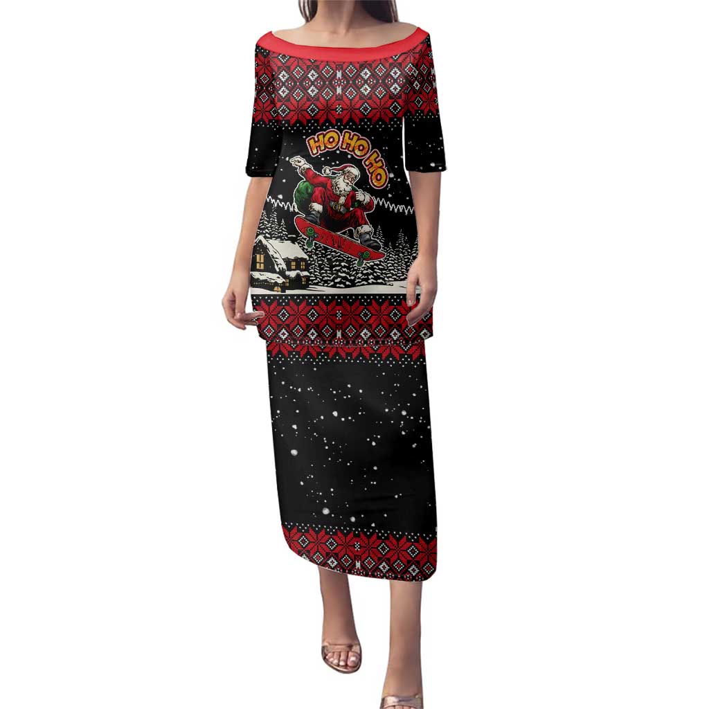 Skater Santa Claus Ho Ho Ho Christmas Family Matching Puletasi and Hawaiian Shirt Xmas Holiday Patterns - Wonder Print Shop