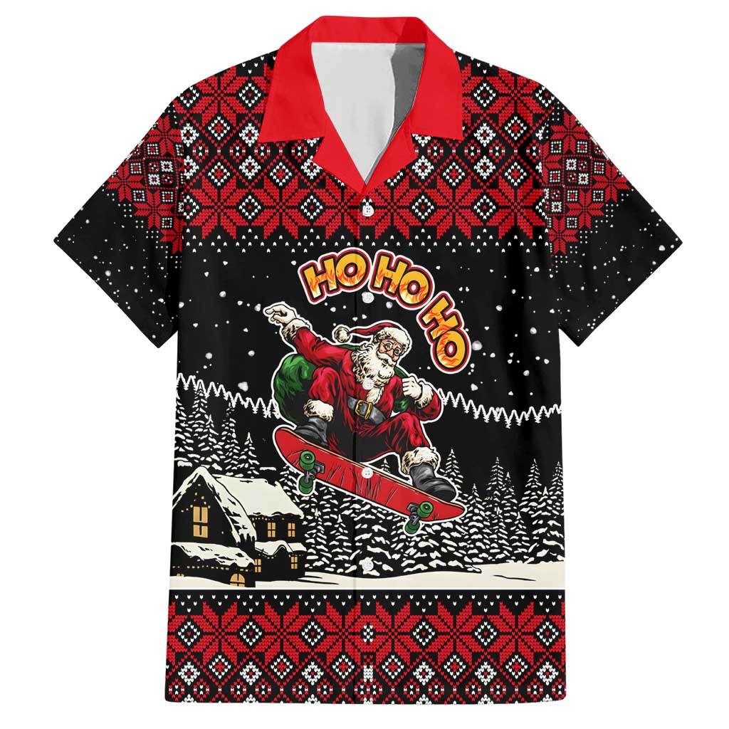 Skater Santa Claus Ho Ho Ho Christmas Family Matching Short Sleeve Bodycon Dress and Hawaiian Shirt Xmas Holiday Patterns - Wonder Print Shop