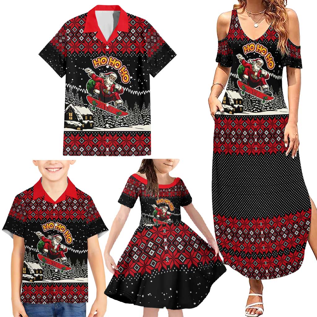 Skater Santa Claus Ho Ho Ho Christmas Family Matching Summer Maxi Dress and Hawaiian Shirt Xmas Holiday Patterns - Wonder Print Shop