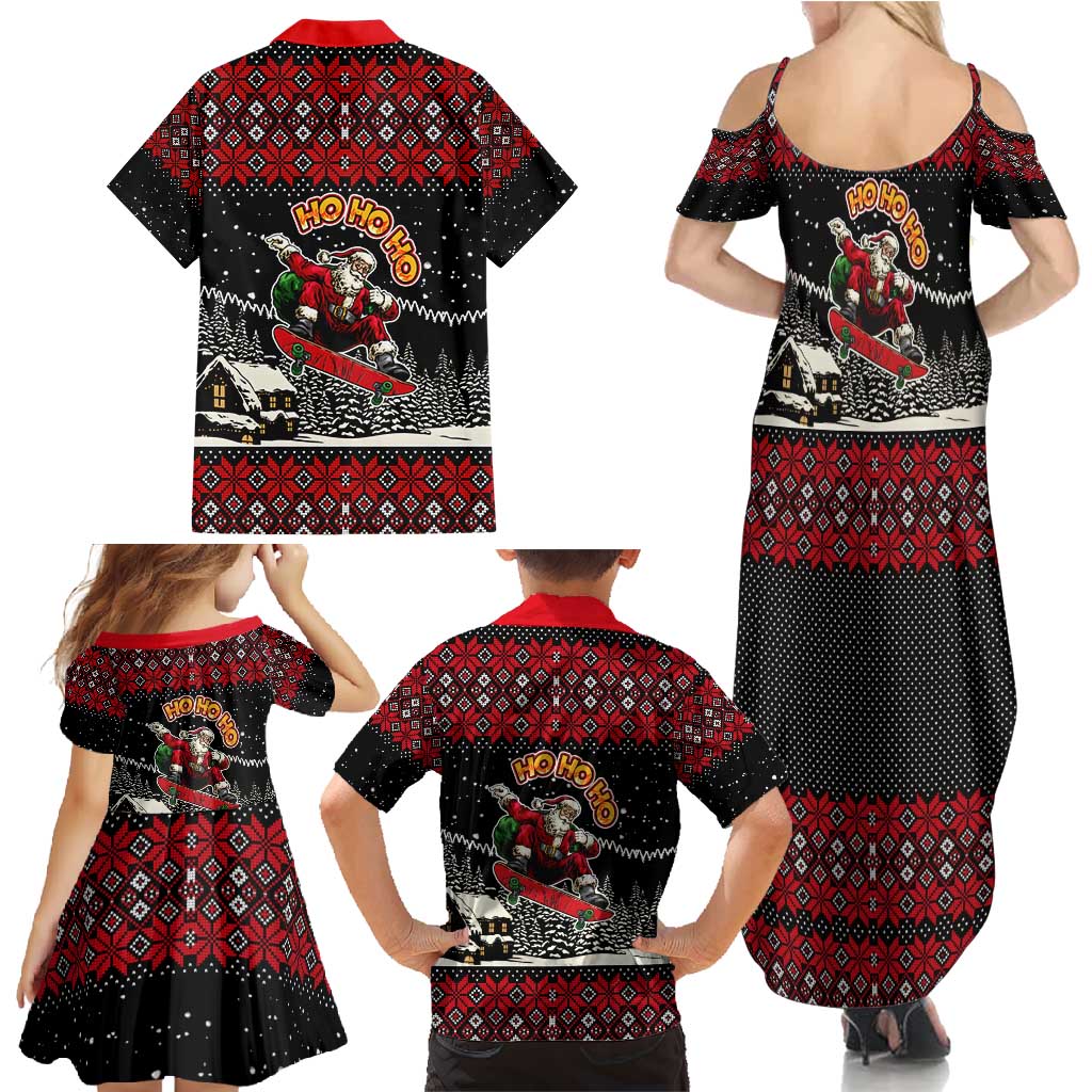 Skater Santa Claus Ho Ho Ho Christmas Family Matching Summer Maxi Dress and Hawaiian Shirt Xmas Holiday Patterns - Wonder Print Shop