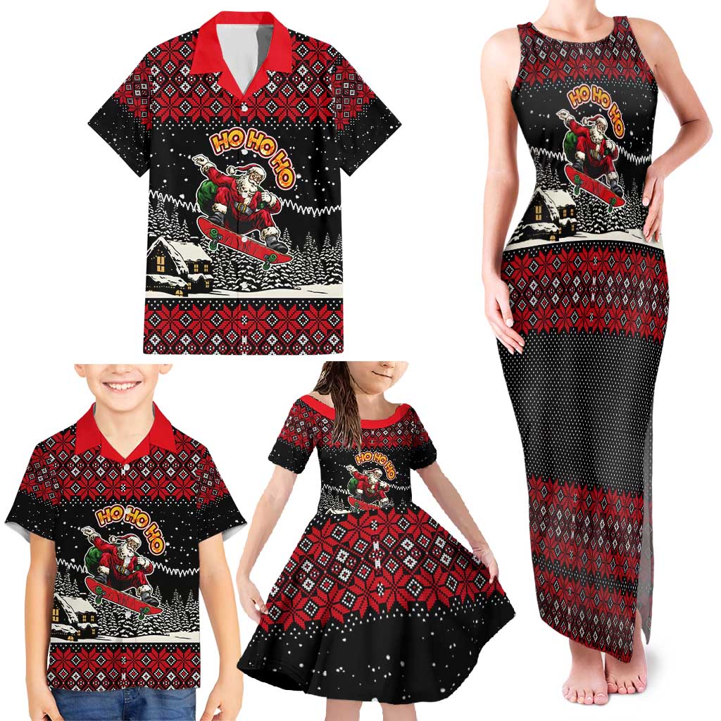 Skater Santa Claus Ho Ho Ho Christmas Family Matching Tank Maxi Dress and Hawaiian Shirt Xmas Holiday Patterns - Wonder Print Shop