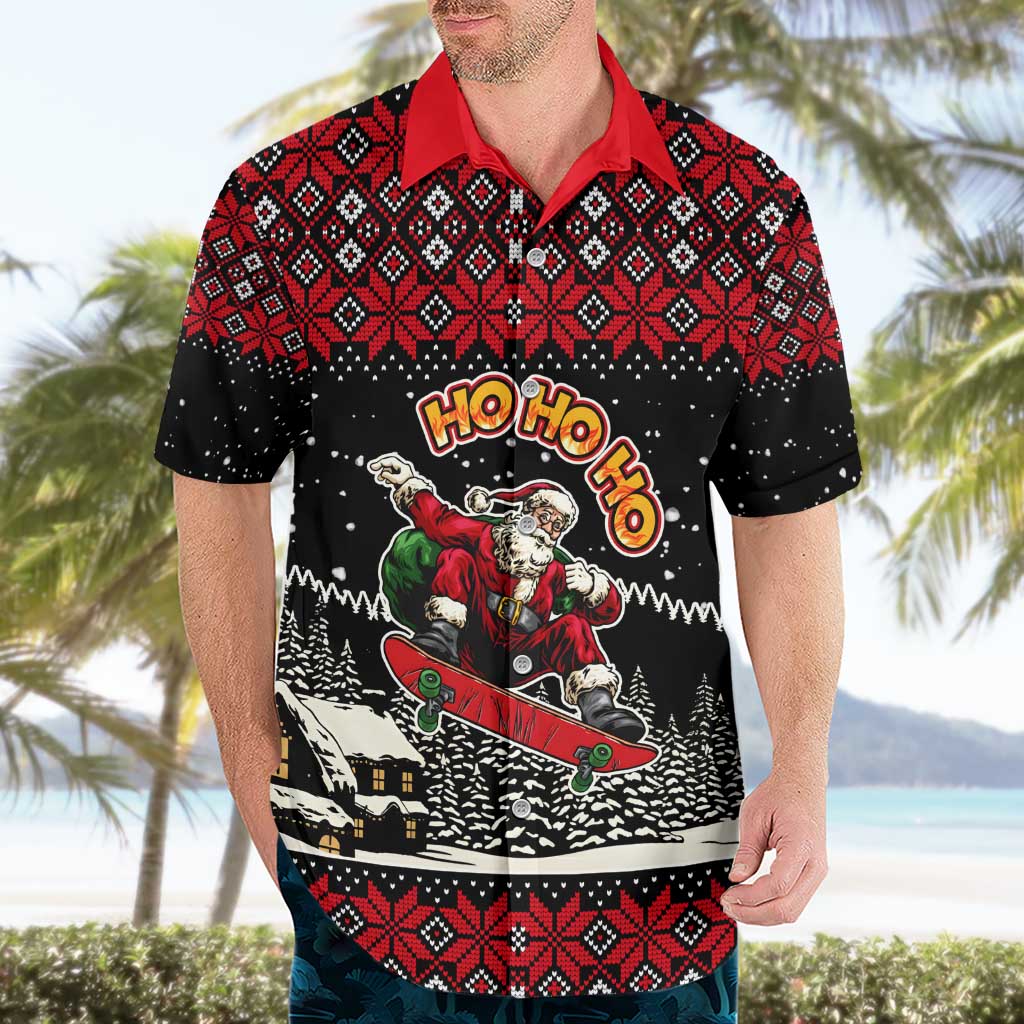 Skater Santa Claus Ho Ho Ho Christmas Hawaiian Shirt Xmas Holiday Patterns - Wonder Print Shop