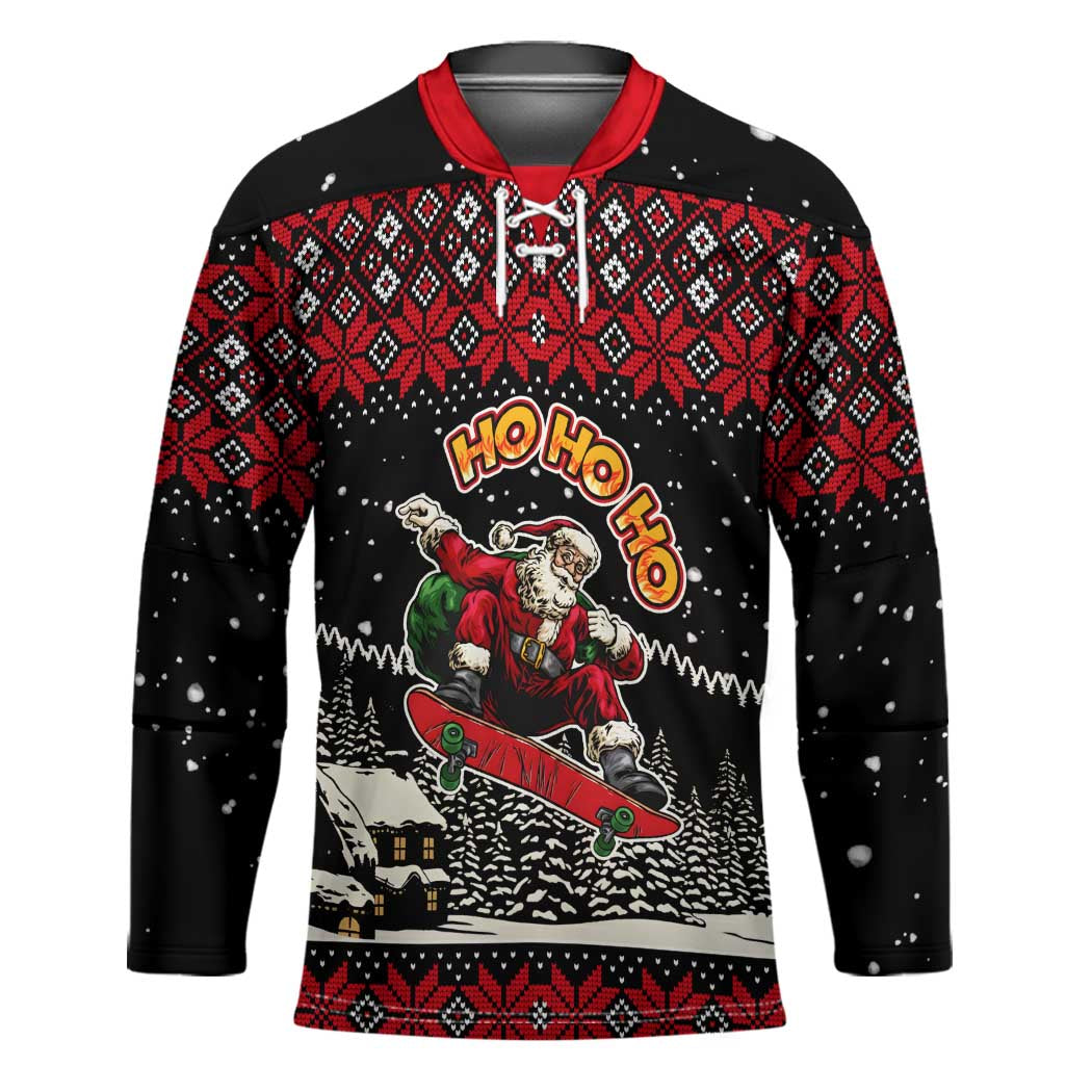 Skater Santa Claus Ho Ho Ho Christmas Hockey Jersey Xmas Holiday Patterns - Wonder Print Shop