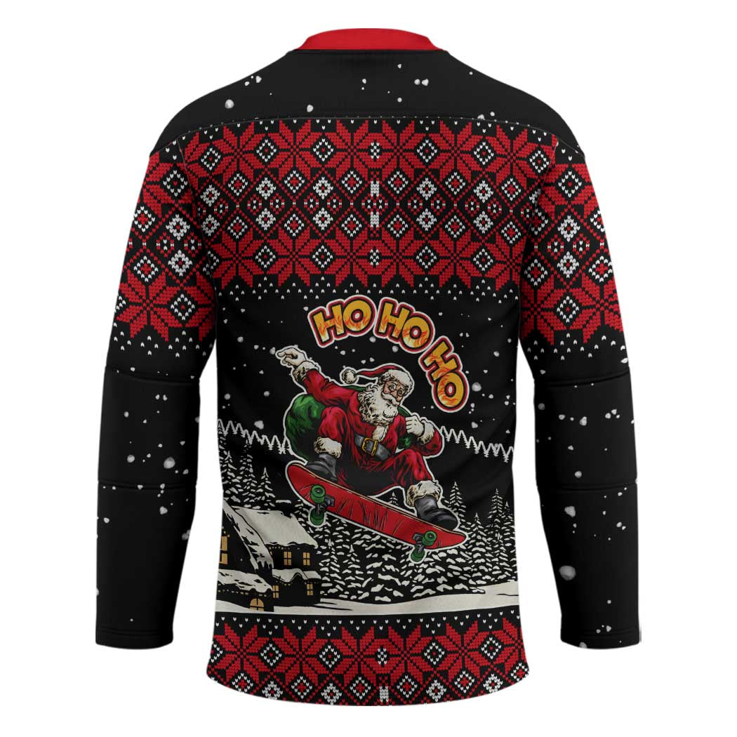 Skater Santa Claus Ho Ho Ho Christmas Hockey Jersey Xmas Holiday Patterns - Wonder Print Shop