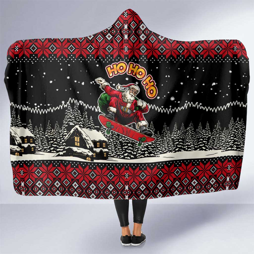 Skater Santa Claus Ho Ho Ho Christmas Hooded Blanket Xmas Holiday Patterns - Wonder Print Shop