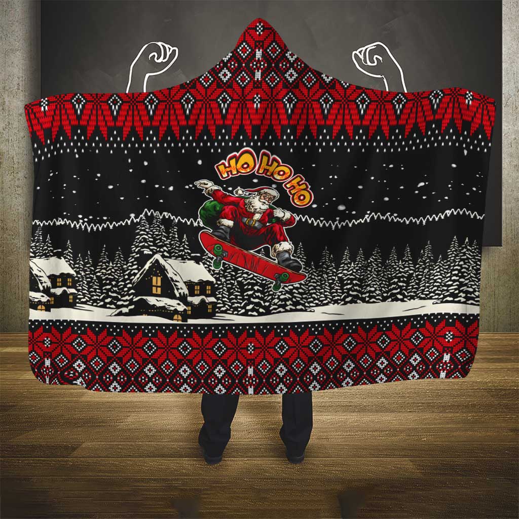 Skater Santa Claus Ho Ho Ho Christmas Hooded Blanket Xmas Holiday Patterns - Wonder Print Shop