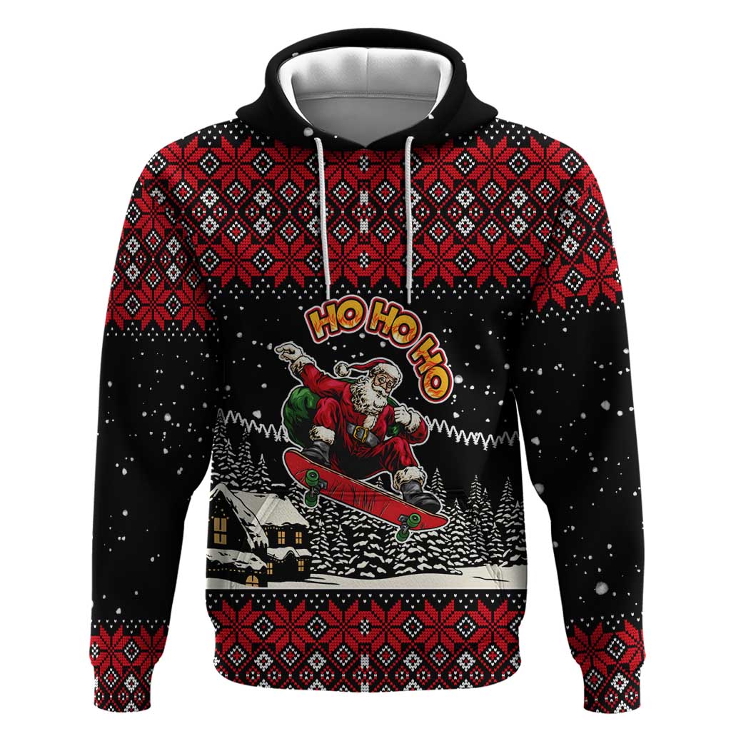 Skater Santa Claus Ho Ho Ho Christmas Hoodie Xmas Holiday Patterns - Wonder Print Shop