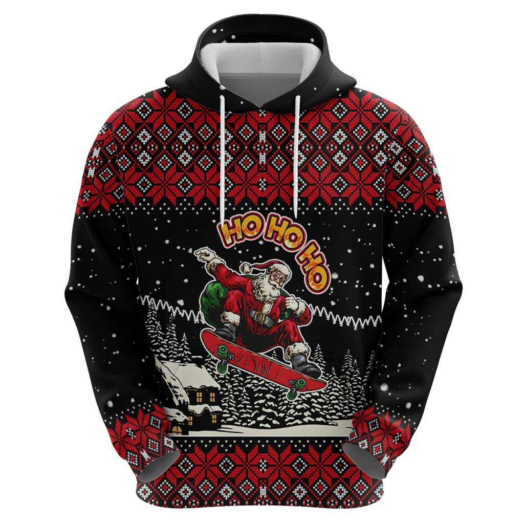 Skater Santa Claus Ho Ho Ho Christmas Hoodie Xmas Holiday Patterns - Wonder Print Shop