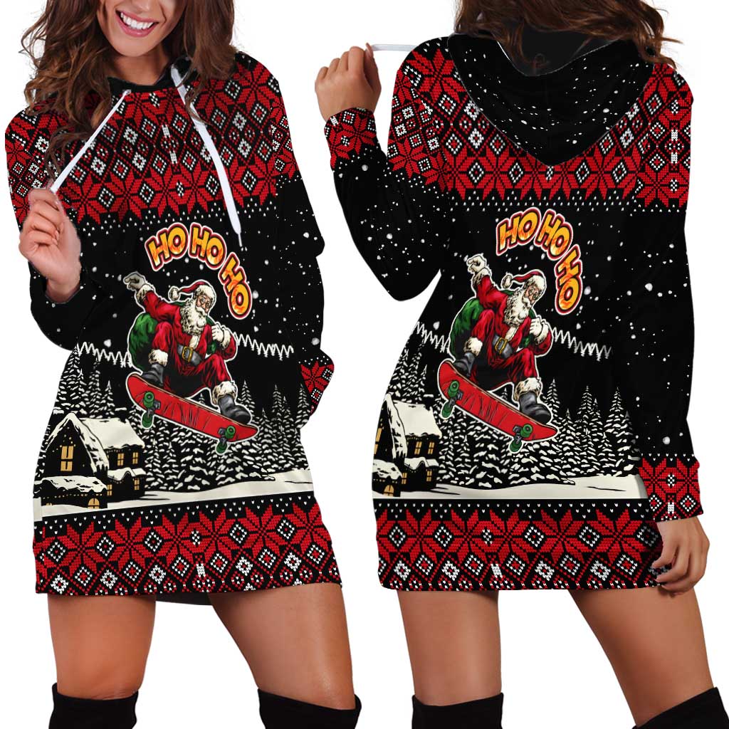 Skater Santa Claus Ho Ho Ho Christmas Hoodie Dress Xmas Holiday Patterns - Wonder Print Shop