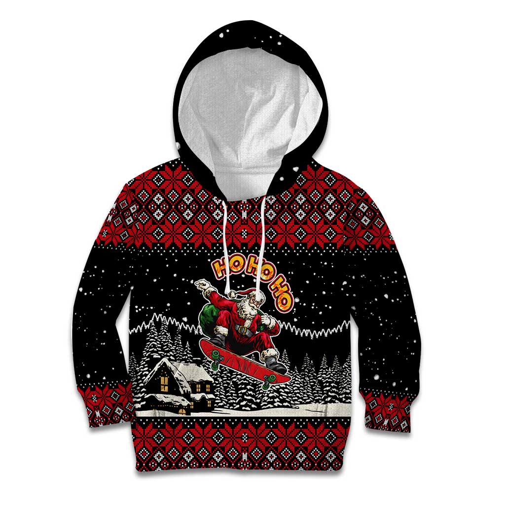 Skater Santa Claus Ho Ho Ho Christmas Kid Hoodie Xmas Holiday Patterns - Wonder Print Shop