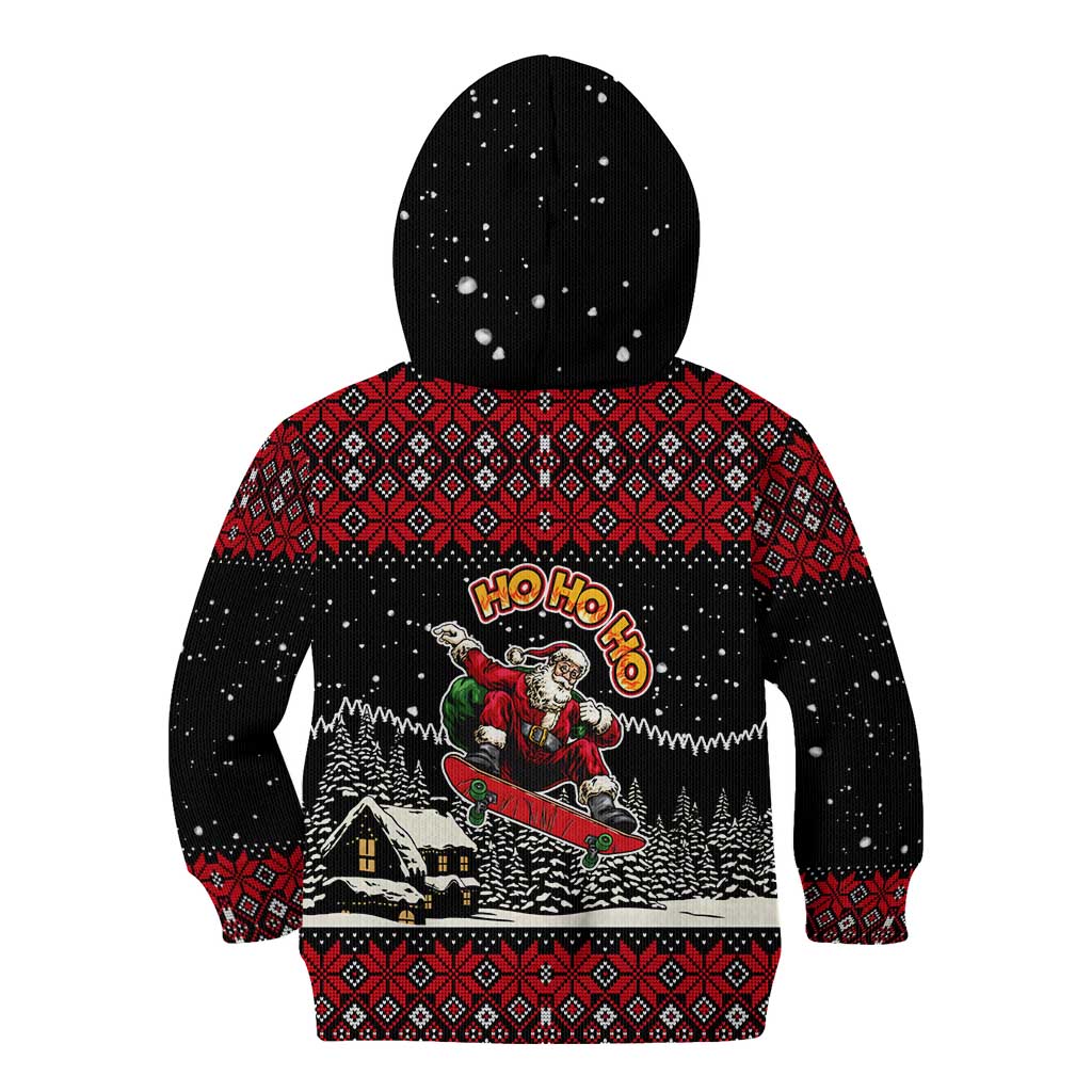 Skater Santa Claus Ho Ho Ho Christmas Kid Hoodie Xmas Holiday Patterns - Wonder Print Shop