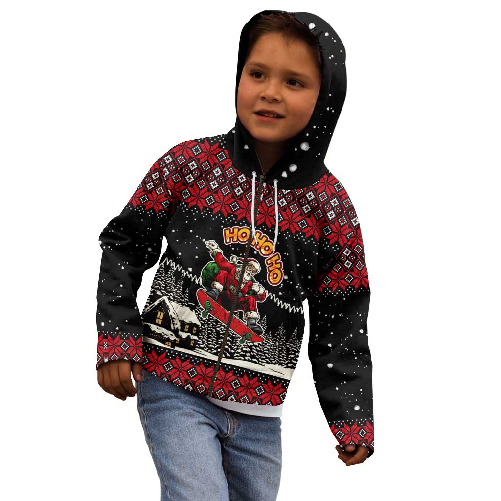 Skater Santa Claus Ho Ho Ho Christmas Kid Hoodie Xmas Holiday Patterns - Wonder Print Shop