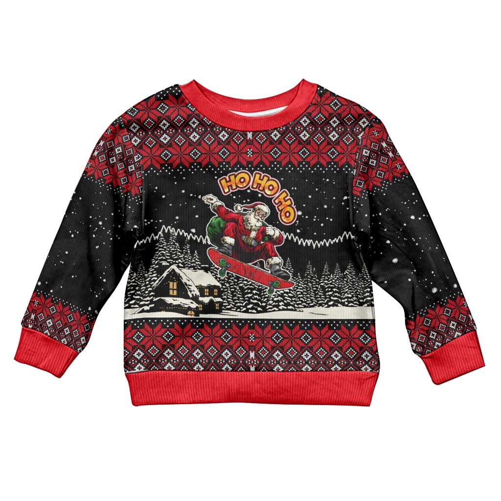 Skater Santa Claus Ho Ho Ho Christmas Kid Ugly Christmas Sweater Xmas Holiday Patterns - Wonder Print Shop