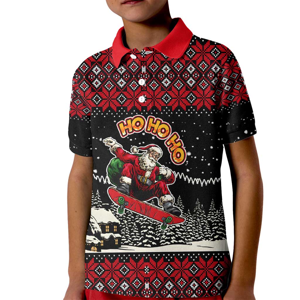 Skater Santa Claus Ho Ho Ho Christmas Kid Polo Shirt Xmas Holiday Patterns - Wonder Print Shop