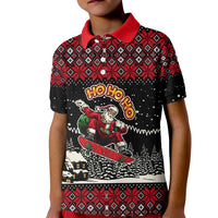 Skater Santa Claus Ho Ho Ho Christmas Kid Polo Shirt Xmas Holiday Patterns - Wonder Print Shop