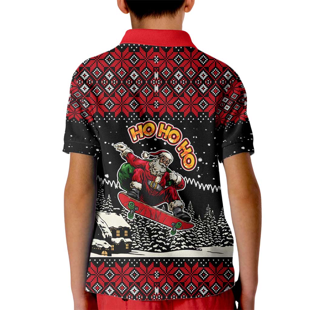 Skater Santa Claus Ho Ho Ho Christmas Kid Polo Shirt Xmas Holiday Patterns - Wonder Print Shop