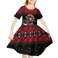 Skater Santa Claus Ho Ho Ho Christmas Kid Short Sleeve Dress Xmas Holiday Patterns - Wonder Print Shop