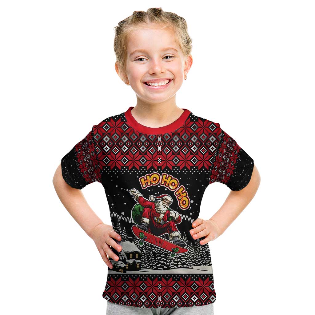 Skater Santa Claus Ho Ho Ho Christmas Kid T Shirt Xmas Holiday Patterns - Wonder Print Shop
