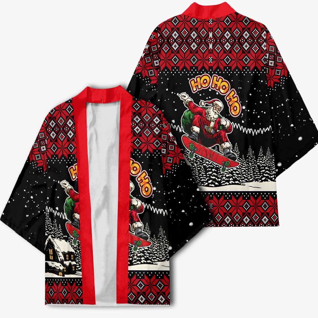 Skater Santa Claus Ho Ho Ho Christmas Kimono Xmas Holiday Patterns - Wonder Print Shop
