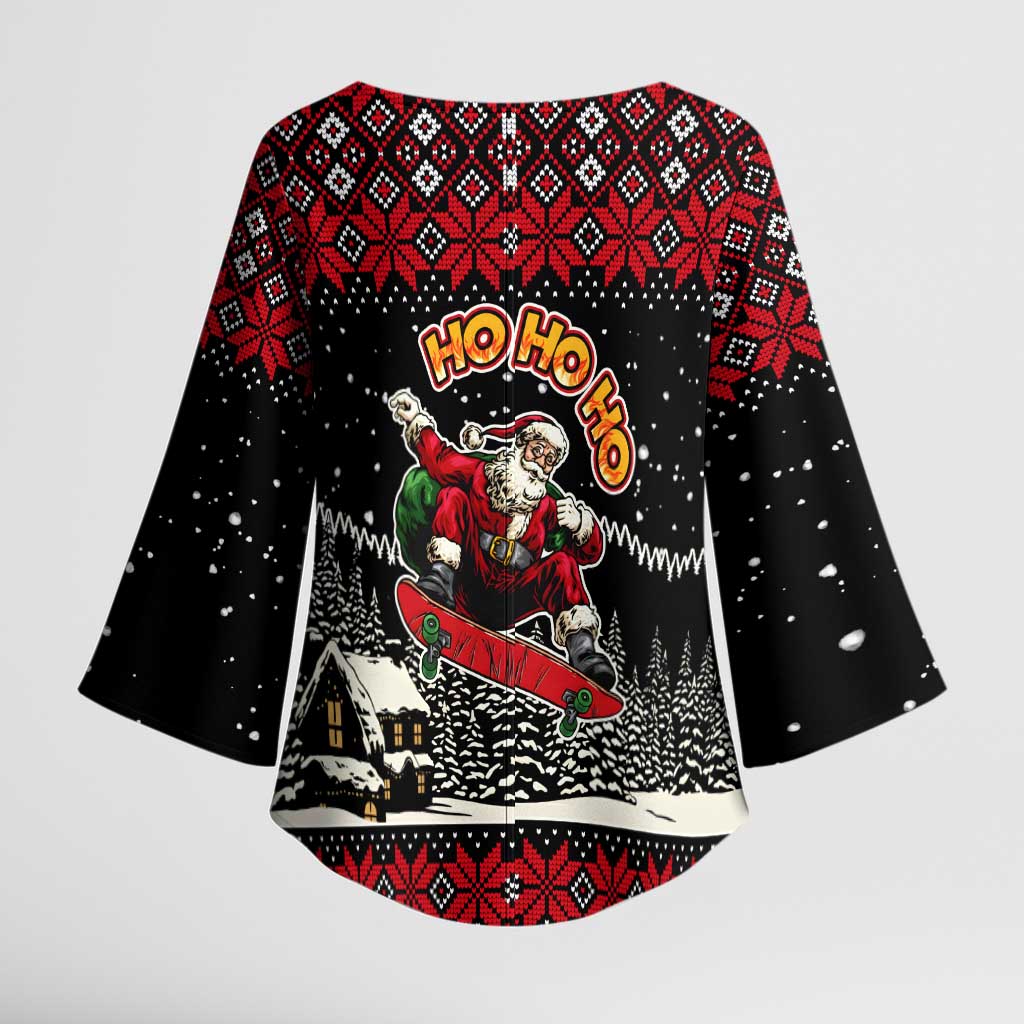 Skater Santa Claus Ho Ho Ho Christmas Kimono Sleeve Blouse Xmas Holiday Patterns - Wonder Print Shop
