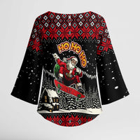 Skater Santa Claus Ho Ho Ho Christmas Kimono Sleeve Blouse Xmas Holiday Patterns - Wonder Print Shop