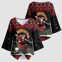 Skater Santa Claus Ho Ho Ho Christmas Kimono Sleeve Blouse Xmas Holiday Patterns - Wonder Print Shop