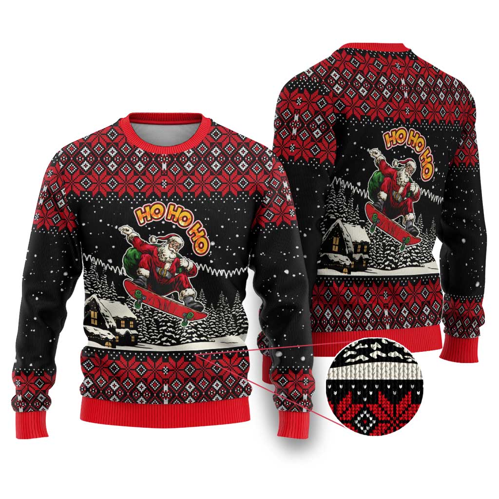 Skater Santa Claus Ho Ho Ho Christmas Ugly Christmas Sweater Xmas Holiday Patterns - Wonder Print Shop