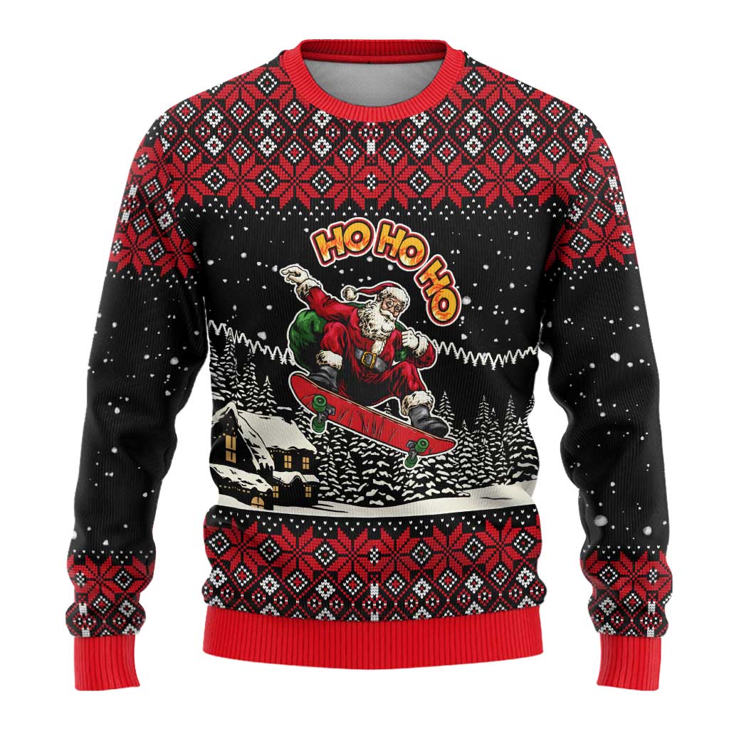 Skater Santa Claus Ho Ho Ho Christmas Ugly Christmas Sweater Xmas Holiday Patterns - Wonder Print Shop