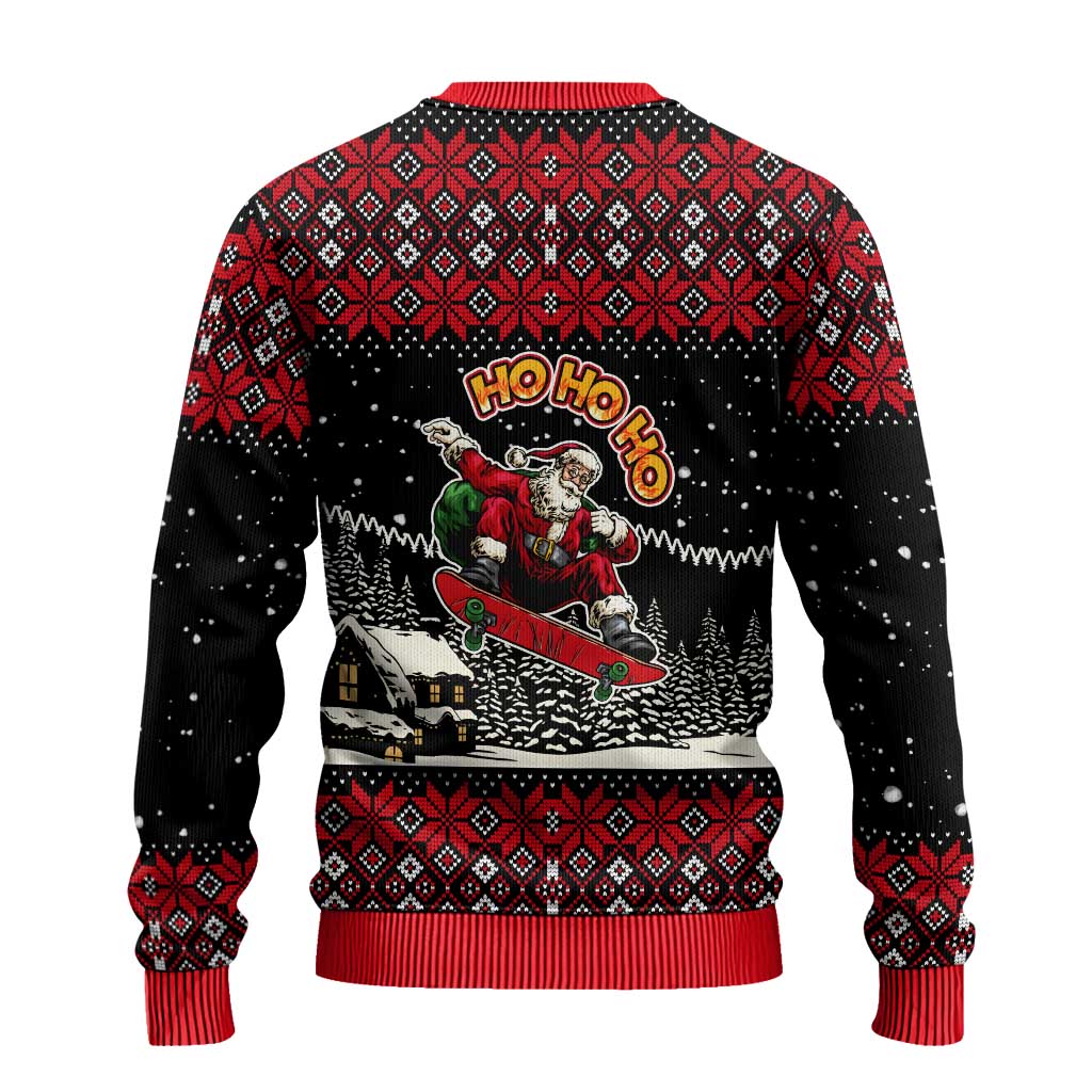 Skater Santa Claus Ho Ho Ho Christmas Ugly Christmas Sweater Xmas Holiday Patterns - Wonder Print Shop