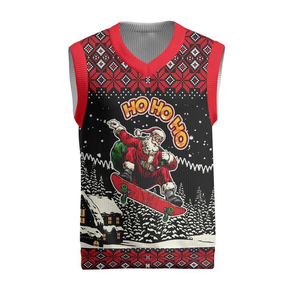 Skater Santa Claus Ho Ho Ho Christmas Knitted V-Neck Vest Xmas Holiday Patterns - Wonder Print Shop