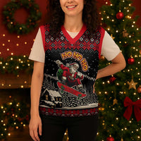 Skater Santa Claus Ho Ho Ho Christmas Knitted V-Neck Vest Xmas Holiday Patterns - Wonder Print Shop