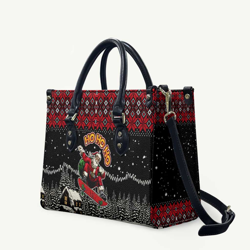 Skater Santa Claus Ho Ho Ho Christmas Leather Bag Xmas Holiday Patterns - Wonder Print Shop