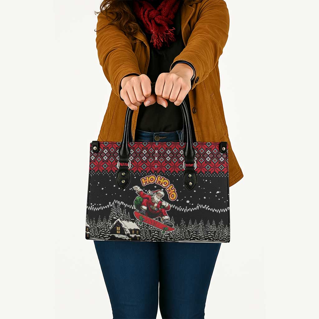 Skater Santa Claus Ho Ho Ho Christmas Leather Bag Xmas Holiday Patterns - Wonder Print Shop