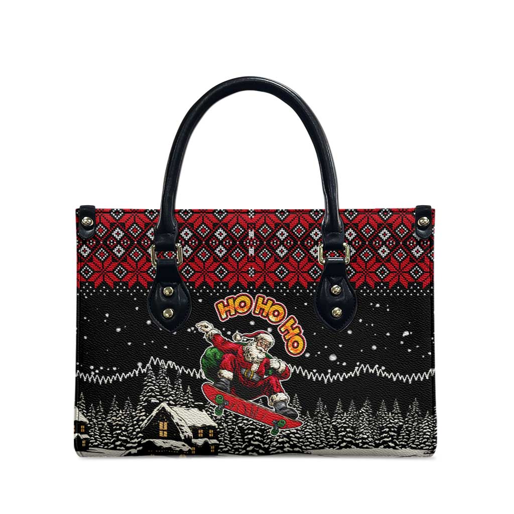 Skater Santa Claus Ho Ho Ho Christmas Leather Bag Xmas Holiday Patterns - Wonder Print Shop