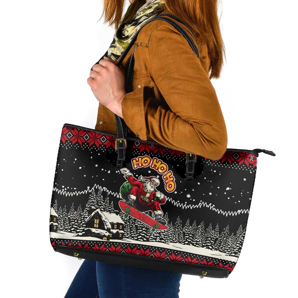 Skater Santa Claus Ho Ho Ho Christmas Leather Tote Bag Xmas Holiday Patterns - Wonder Print Shop